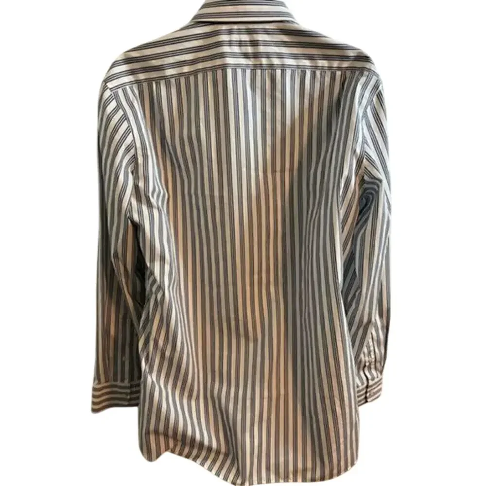 J Crew Button Up Shirt Size Large Neck 16 Striped White Blue